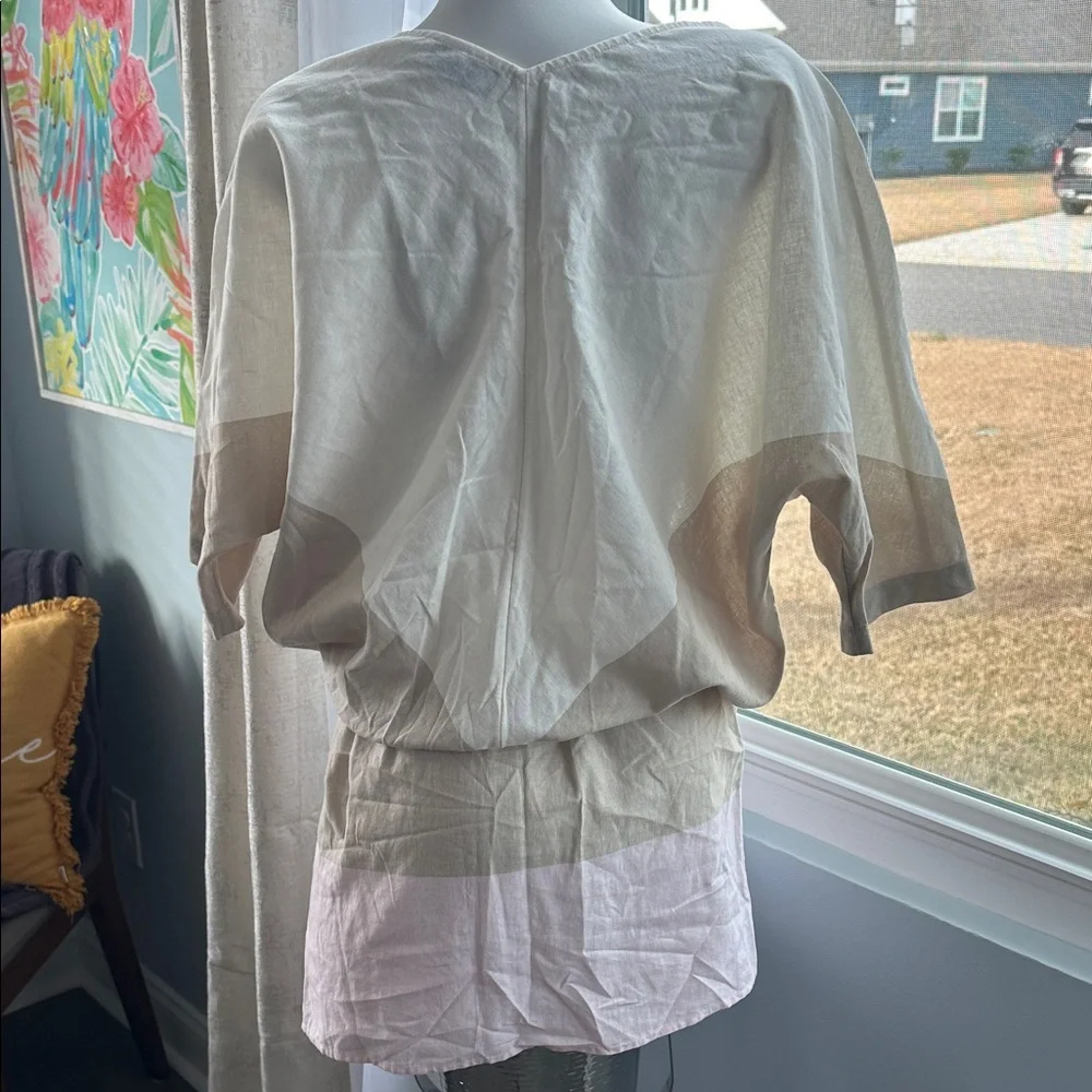 🍦NWOT🍦Tory Burch Beige and Cream Linen Blend Blouse - Picture 6 of 10